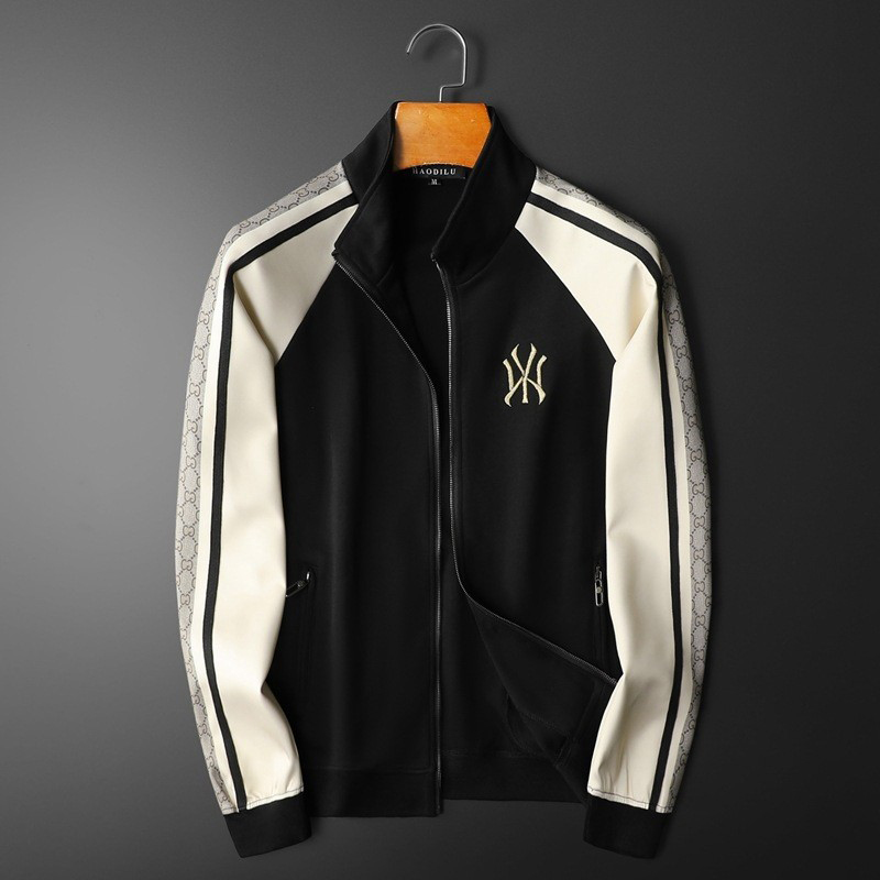 Autumn and winter jacket men's slim fit elastic simple color matching trendy brand embroidery fashion casual all-match stand collar cardigan jacket