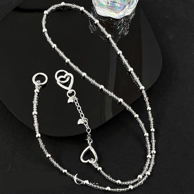 Popular Heart-Shaped Silver Long Chain Phone Crossbody Strap, Can Be Worn as a Shoulder Strap, Original Phone Case Lanyard, High-End Popular Heart-Shaped Silver Long Chain Phone Crossbody Strap, Can Be Worn as a Shoulder Strap, Original Phone Case Lanyard, High-End