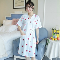 Nightgown women Summer cotton bathrobe dress Lady long nightgown kimono strawberry pajamas thin home clothes jiss