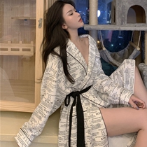 Hotel bathrobe summer long sleeve Korean cardigan mens and womens bathrobe plus size robe long home clothing bath towel loose