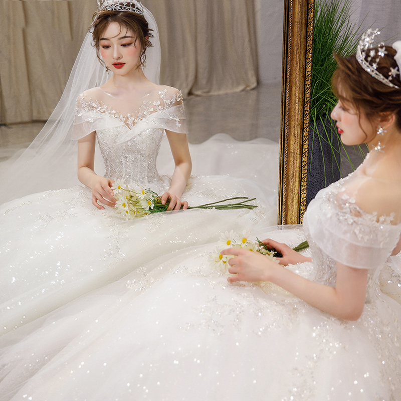 One -shoulder light wedding dress 23 new temperament main gauze bride in summer luxurious and thick arms Dragon tail princess wind L One -shoulder light wedding dress 23 new temperament main gauze bride in summer luxurious and thick arms Dragon tail princess wind L