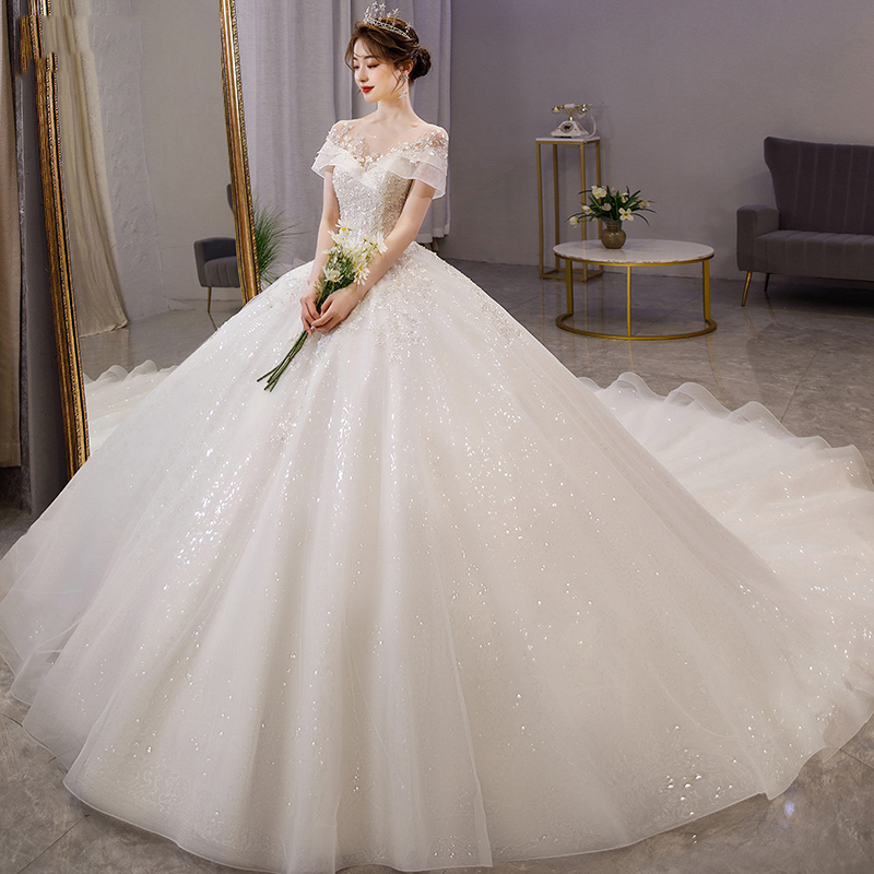 One -shoulder light wedding dress 23 new temperament main gauze bride in summer luxurious and thick arms Dragon tail princess wind L One -shoulder light wedding dress 23 new temperament main gauze bride in summer luxurious and thick arms Dragon tail princess wind L