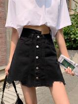 Black Short Dress Woman Spring Summer High Waist Display Slim Irregular Hair Side Big Code Fat MM Hot Girl A Character Packs Hip Half Body Skirt Tide