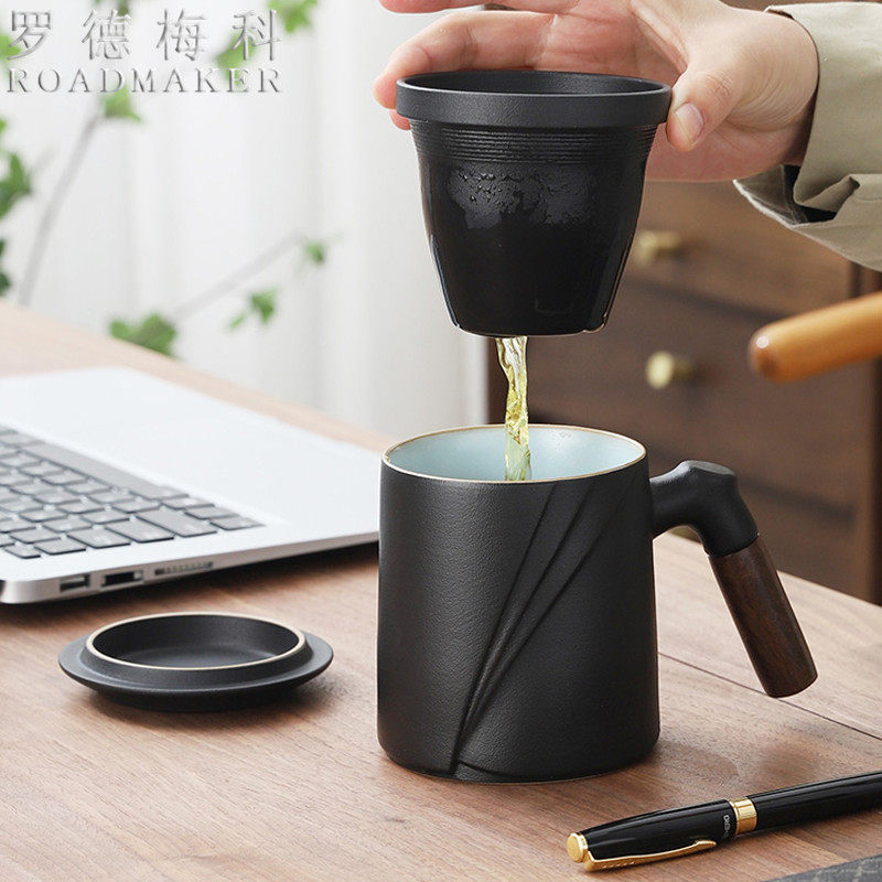 Rhodemeco ceramic large-capacity tea and water separation teacup drinking water and making tea integrated cup office home gift - Taobao