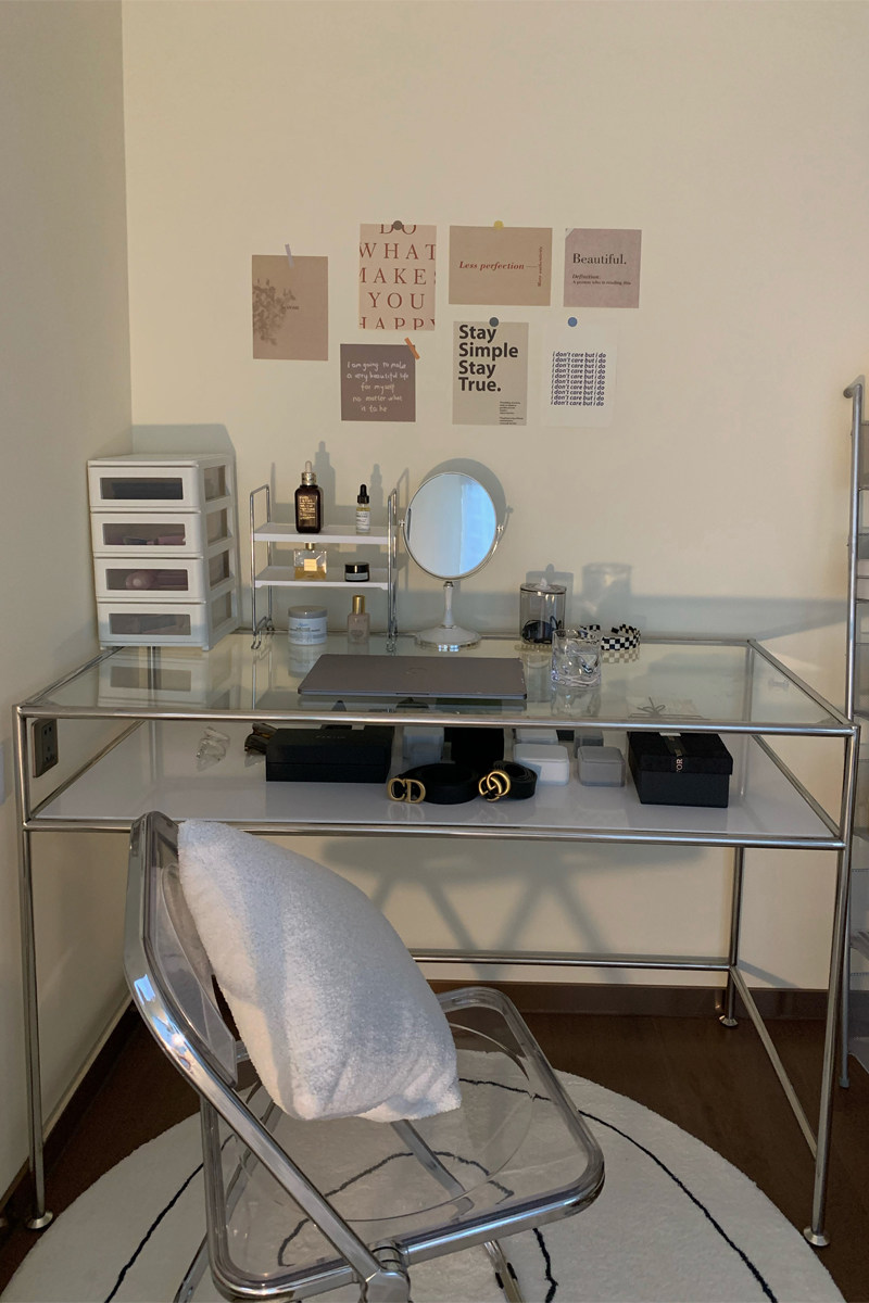 Light luxury glass desk computer desk net red ins dresser dresser studio desk stainless steel tube