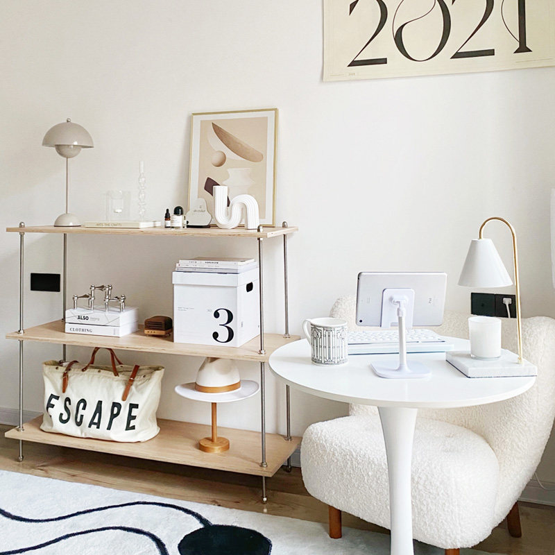 2021 Nordic DIY three-layer shelf living room porch bedroom dining side storage cabinet stainless steel medieval