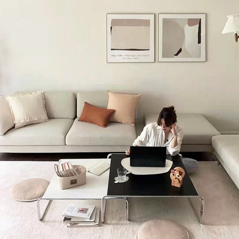 Nordic minimalist designer stainless steel coffee table coffee table side table low tea table square telescopic sleeve a few antique good things