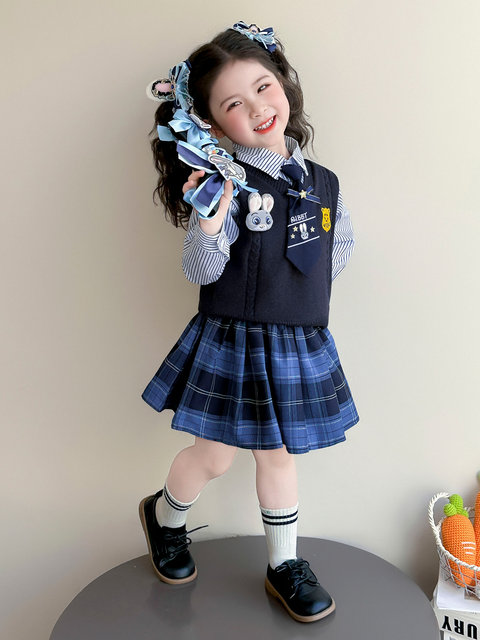Girls' Jk Suit Spring and Autumn Children's Bunny Police Officer Outfit 2026 New Model Girl Judy Vest Dress Three-Piece Set