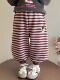 Girls' Fleece-Lined Sweatpants Autumn and Winter 2025 New Stylish Children's Fleece Pants Thick Striped Long Pants for Girls