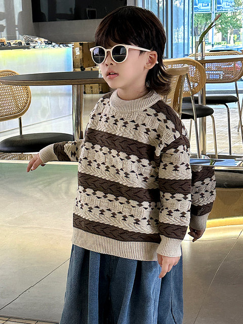 Boys' Sweater Autumn and Winter Children's Base Layer 2024 New Thickened Knitwear for Boys Baby Winter Crew Neck Top