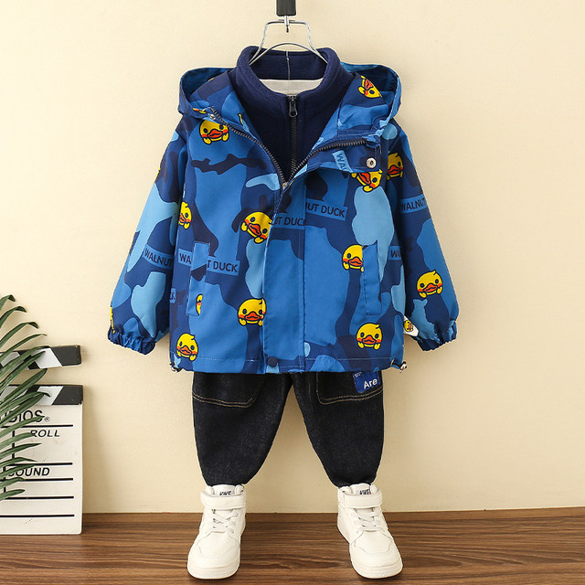 Little yellow duck boy jacket spring and autumn 2022 new children's clothes baby autumn three-in-one removable jacket