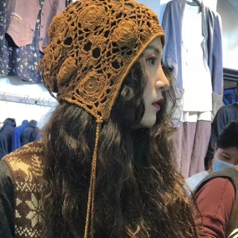 Hook Flower Hollowed-out Hat Wool Thread Handwoven Art Individuality Fairy Hook Weave Trendy 2021 New 100 Hitch Ensemble