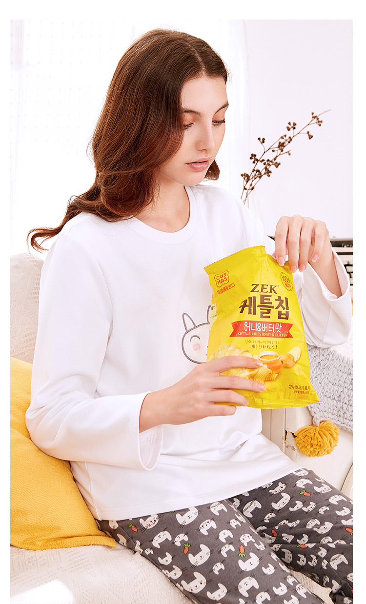 Bộ đồ ngủ cotton dài tay tiêu chuẩn Mỹ mùa xuân và mùa thu hoạt hình dễ thương có thể mặc giản dị cổ tròn phục vụ nhà cotton phù hợp với mùa đông đồ bộ vải đũi