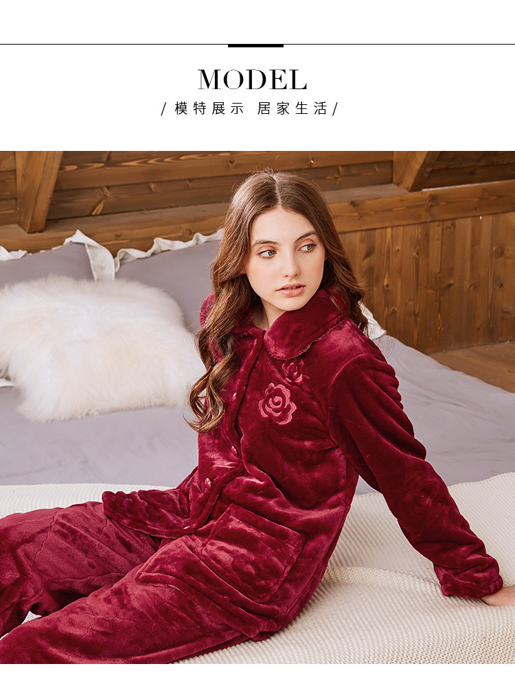 Bộ đồ ngủ nhung dài tay tiêu chuẩn của Mỹ dành cho nữ mùa đông cộng với nhung dày ấm áp ngọt ngào có thể mặc bên ngoài phù hợp với dịch vụ nhà flannel bộ đồ thể thao nữ