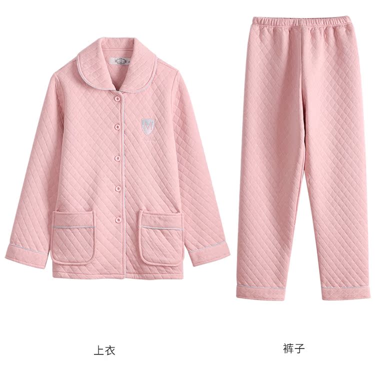 Bộ đồ ngủ cotton dài tay tiêu chuẩn Mỹ mùa thu và mùa đông ba lớp bông ấm áp dày bộ đồ ngủ nhiều lớp bộ mặc nhà cho nam