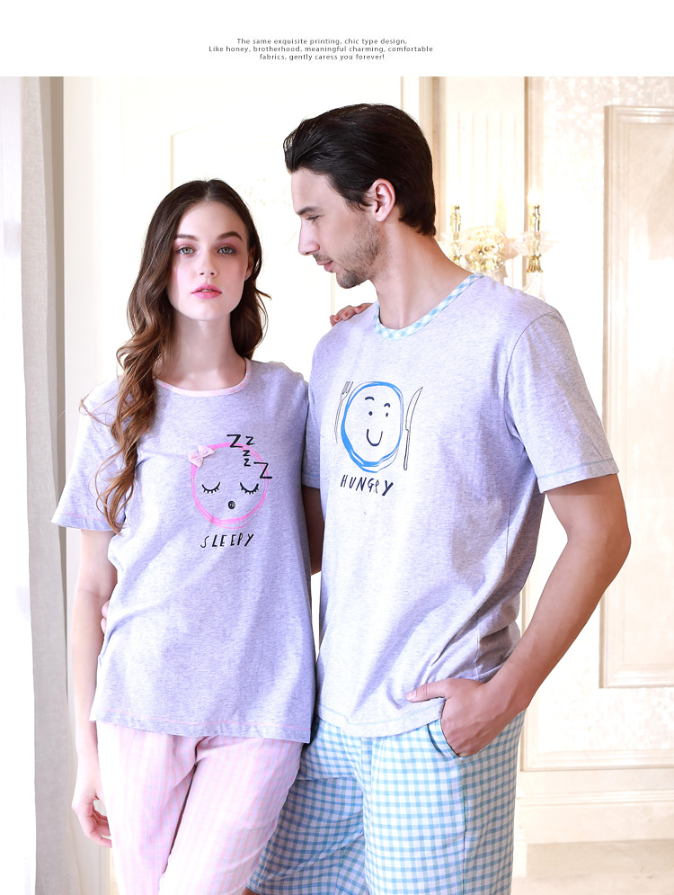 Bộ đồ ngủ cotton đôi tiêu chuẩn Mỹ phù hợp với áo hai dây mùa hè nam và nữ tay ngắn có thể mặc đồ cotton kẻ sọc đồ ngủ cặp