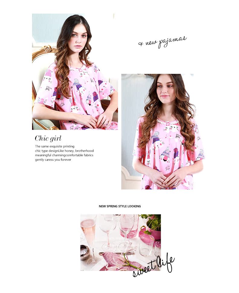 Bộ đồ ngủ cotton ngắn tay tiêu chuẩn Mỹ mới có thể mặc bên ngoài nhà quần áo cotton hoạt hình dễ thương quần áo nữ