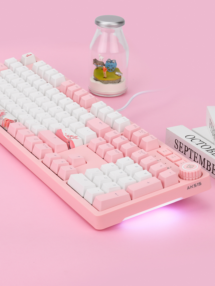 Blackjue AK515 cute pink true mechanical keyboard wired blue axis Black axis tea axis Red axis E-sports net red game office typing laptop Desktop Internet cafe dedicated external external device