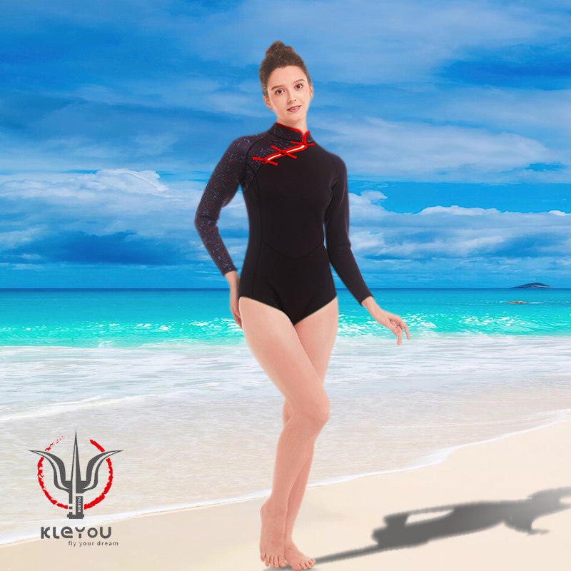 KLEYOU swimming 2MM wetsuit long-sleeved cold-proof swimsuit jellyfish clothing female thickened warm one-piece bikini