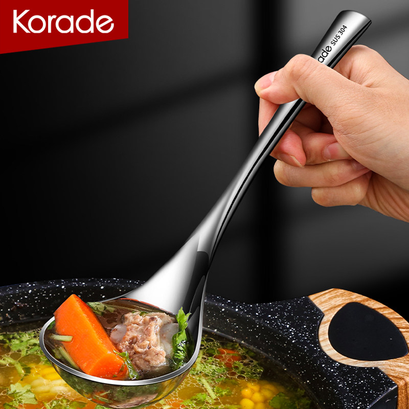 One-piece 304 stainless steel soup spoon deepening spoon household large long handle soup drinking soup porridge spoon porridge spoon