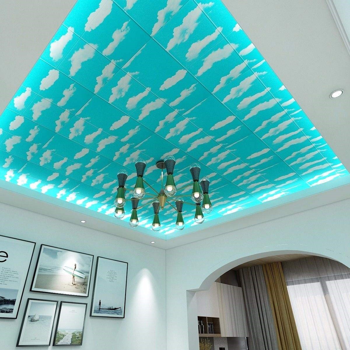 Blue sky and white clouds ceiling wall stickers powder room wallpaper self-adhesive bedroom living room wall skirt waterproof self-adhesive wall