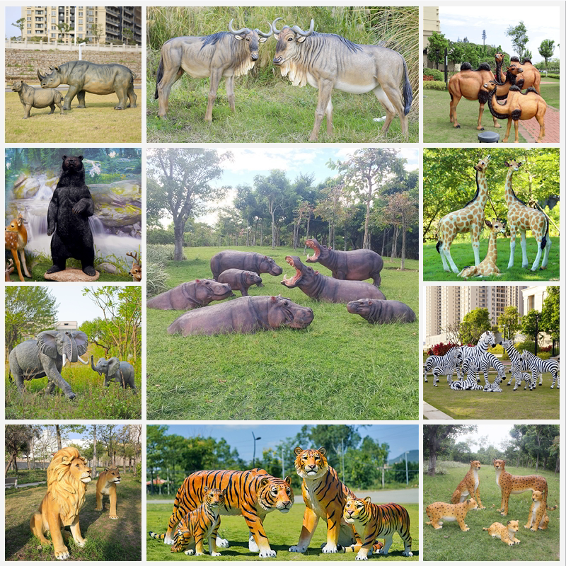 Outdoor Large-Scale Simulated Animal Fiberglass Sculptures, Rhinoceros, Hippopotamus, Camel, Donkey, Orangutan, Black Bear, Garden Decoration