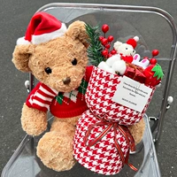 Рождественский медведь+рождественская клетчатая сумка с букетом/световой пояс