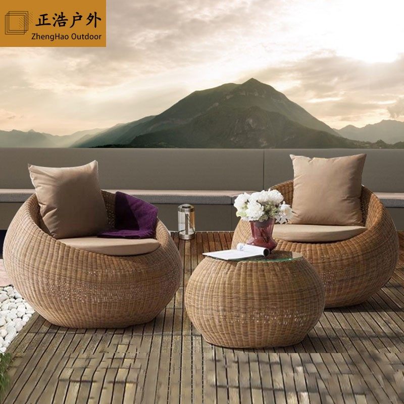 Outdoor rattan leisure sofa three-piece combination outdoor courtyard balcony garden small coffee table villa outdoor furniture