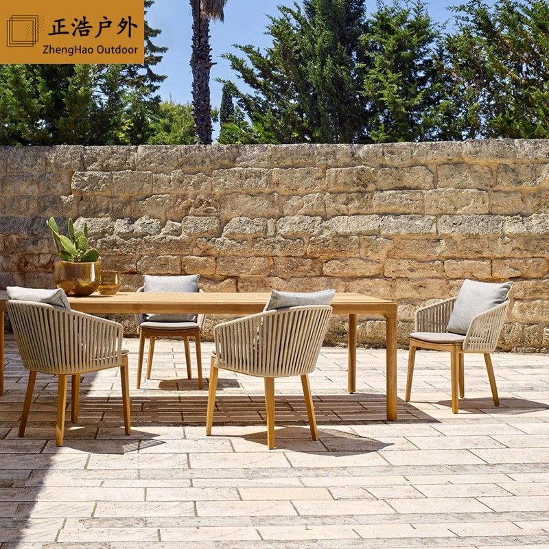 Outdoor tables and chairs terrace courtyard solid wood leisure rattan chair combination outdoor villa balcony open-air garden rattan furniture - Taobao