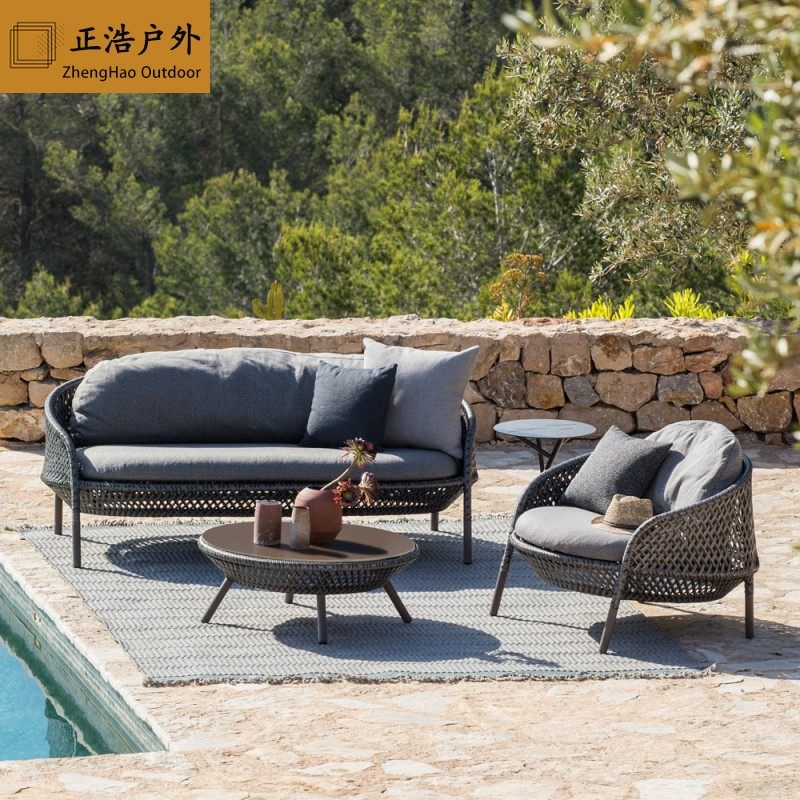 Outdoor Rattan Sofa Patio Courtyard Garden Outdoor Open-air Slob Casual Rattan Chine Chair Single Double Sofa Tea Table Combo-Taobao