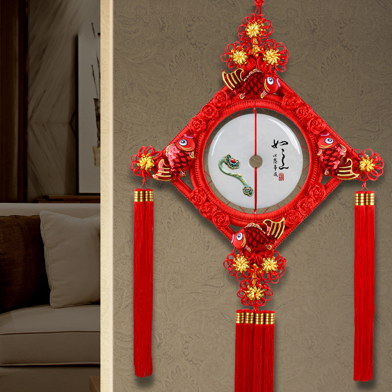 Wall Decoration China Knot Jade Pendant Large Living Room Background Wall Home Residence Ornament Genguan Hanging Accessories High-end Wall Decoration