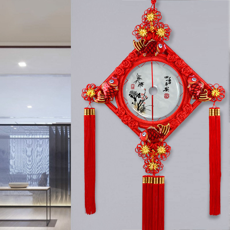 Natural jade green button Chinese knot hanging decoration living-room Xuanguan TV wall bedroom Chinese large number wall decoration