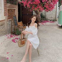 Sweet-I-shaped shoulder harness Blister Sleeves A Character Dress Summer 2021 New Conspiculess Closets Cashew Dress