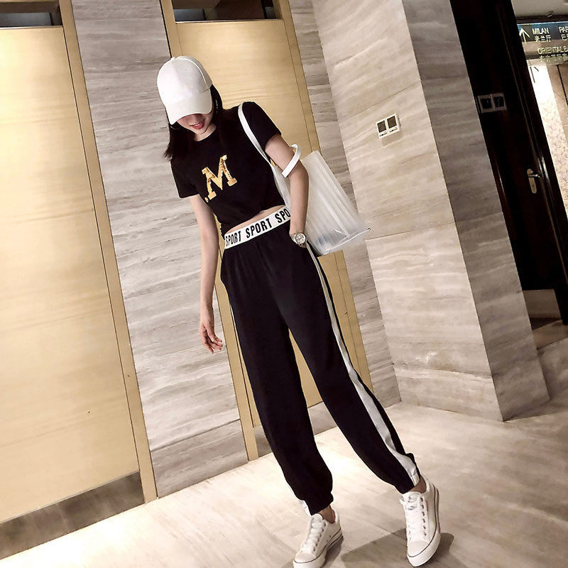 Summer fashion trend Western style net red Korean version small fresh loose short-sleeved sports two-piece suit