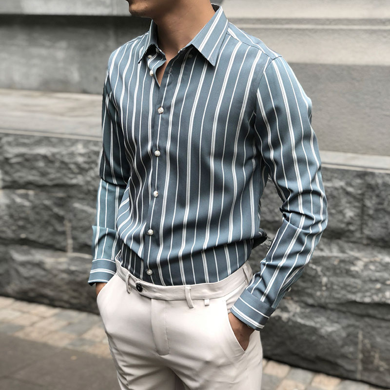 Light luxury striped shirt male long sleeve business dress high-end menstrual trend leisure free shirt men senior sense
