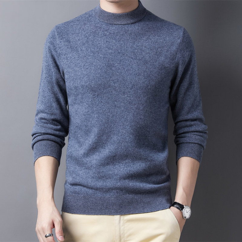 Autumn and winter half turtleneck sweater men's trendy knitted bottoming shirt long-sleeved warm woolen sweater plus fleece and thick