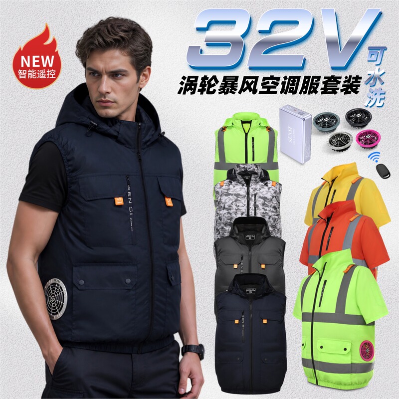 Senshi 32V Air-Conditioned Clothing Storm 3m Reflective Fan Shirt Waterproof Cooling Outdoor Construction Site Workwear Set