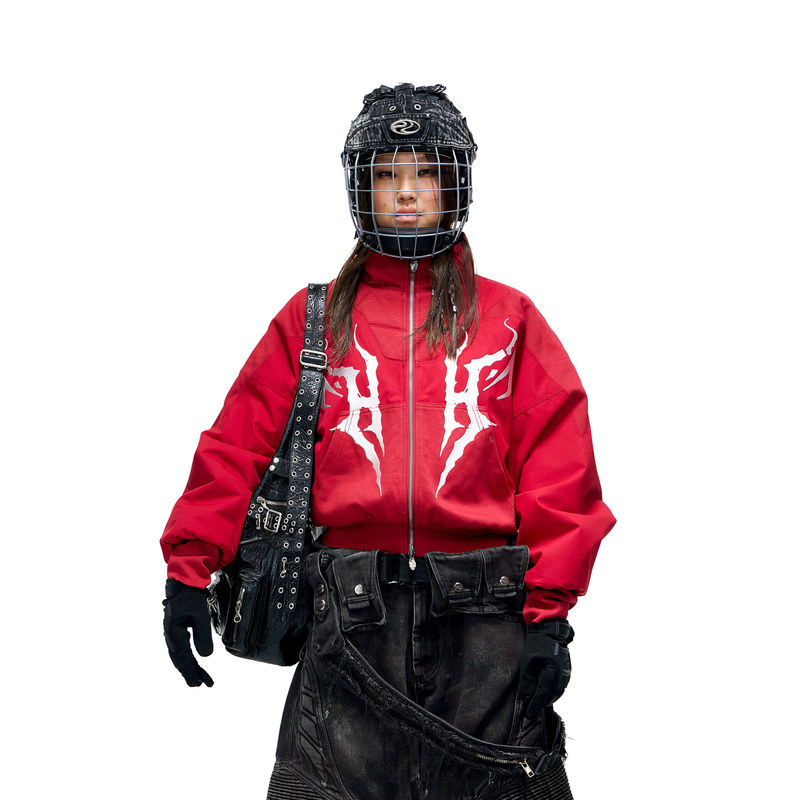 Personsoul* Embroidered Short down Jacket White Duck down Coat Red/Black down Jacket