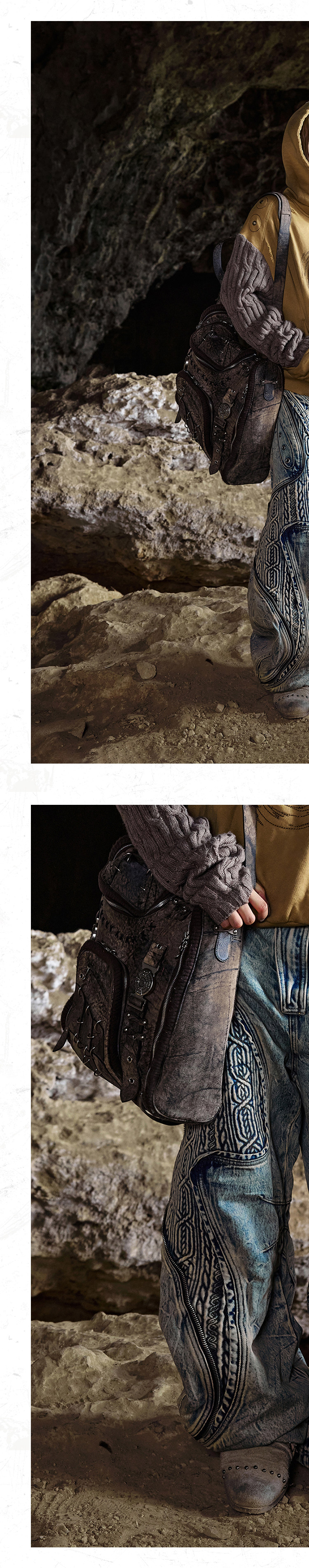 PERSONSOUL Embroidered Washed Paneled Jeans