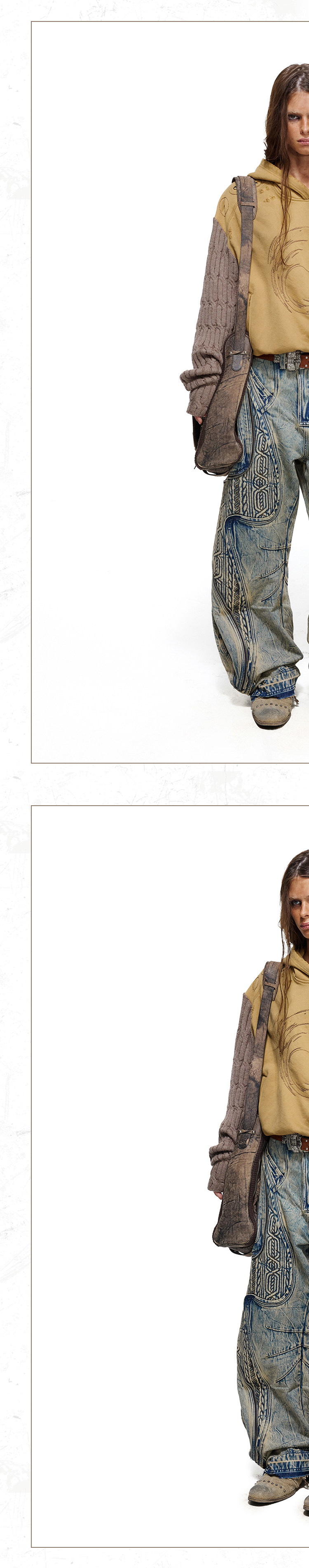 PERSONSOUL Embroidered Washed Paneled Jeans