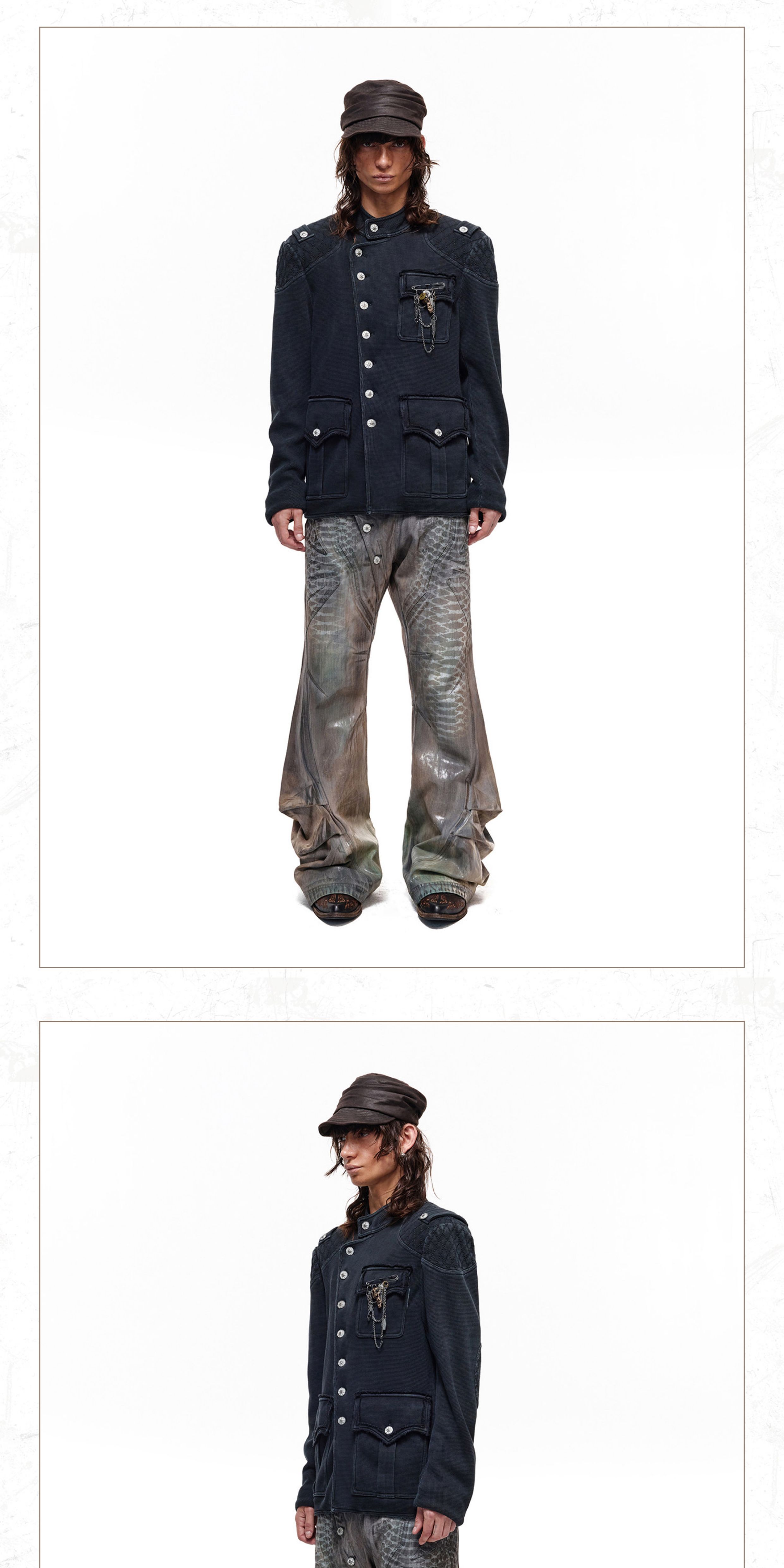 PERSONSOUL Distressed Waffle Zhongshan Jacket