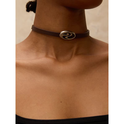 PERSONSOUL* Soul Human Meta-Symbol Metal Leather Punk Neckband Leather Choker
