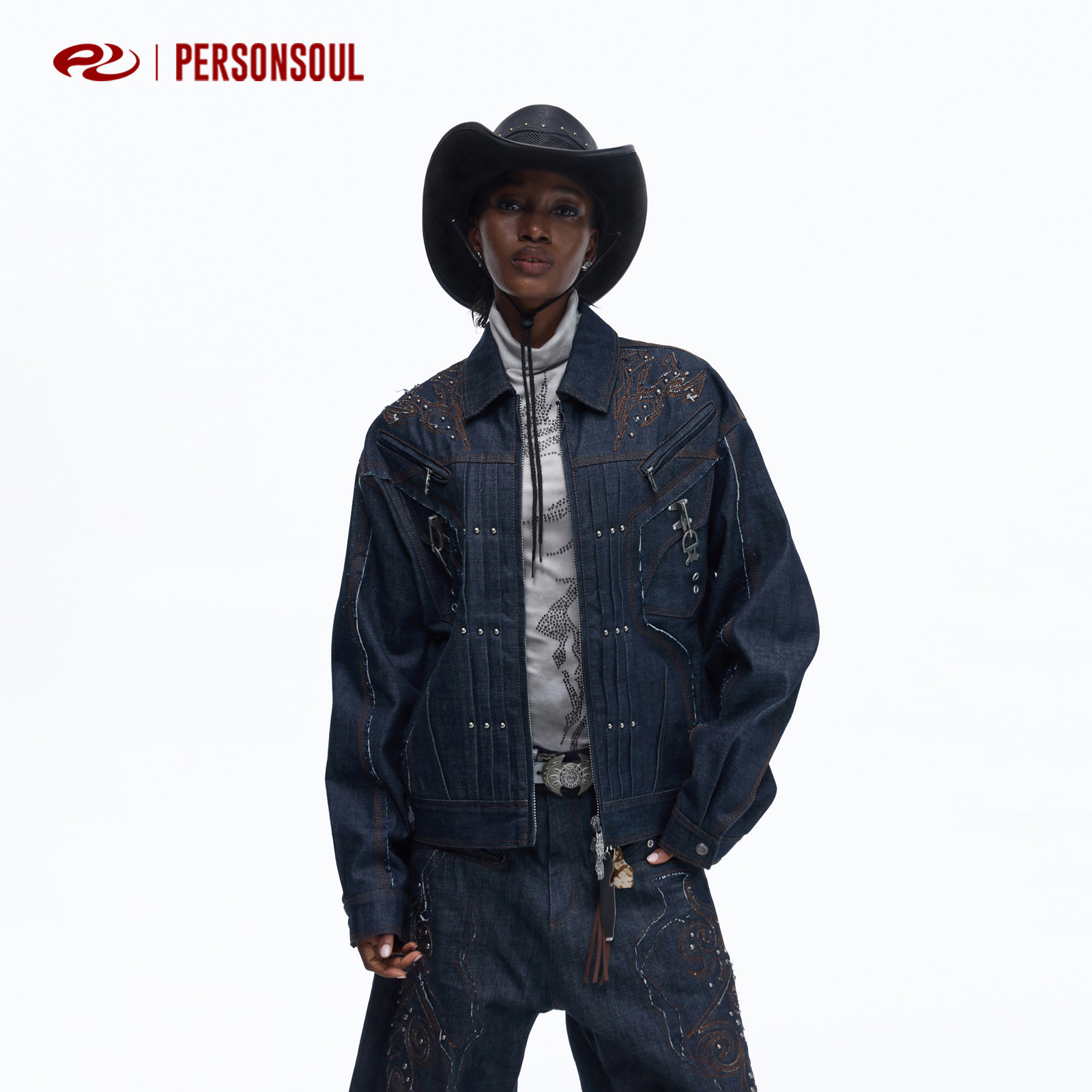 PERSONSOUL* 祥雲紋樣紅邊赤耳原牛夾克Xiangyun Denim Jacket