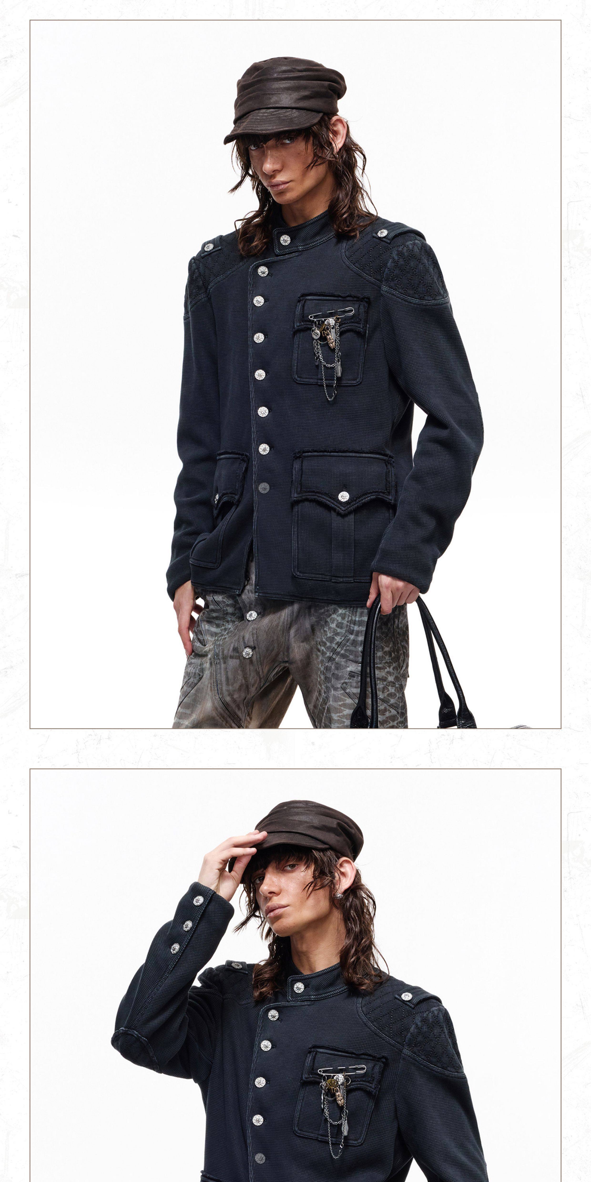 PERSONSOUL Distressed Waffle Zhongshan Jacket