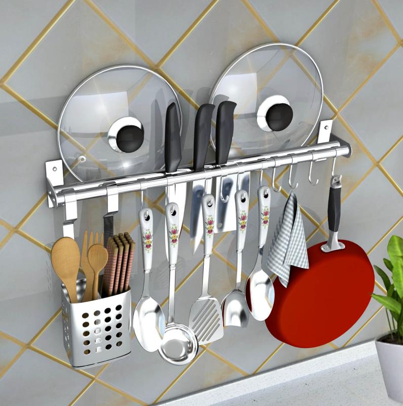 Kitchen nail-free shelve free of punch hooks wall-mounted hardware hook Pendant Cookware Pan Lid Multifunction Crossbar