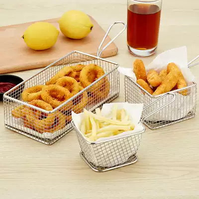 304 stainless steel screen basket round large hole controlled oil frying thin crispy mesh long French fries basket household fried filter rack