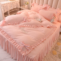 Add water starry cloud spring autumn season washed cotton full cotton bed skirt four pieces of Korean style princess wind pure cotton bed cover 1 5 1 8m