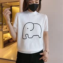 Bean Bean S Selected Women Loaded Beans Recommended) Small Elephant Knitwear New Cartoon Elephant Motif Short Sleeve Base T-shirt