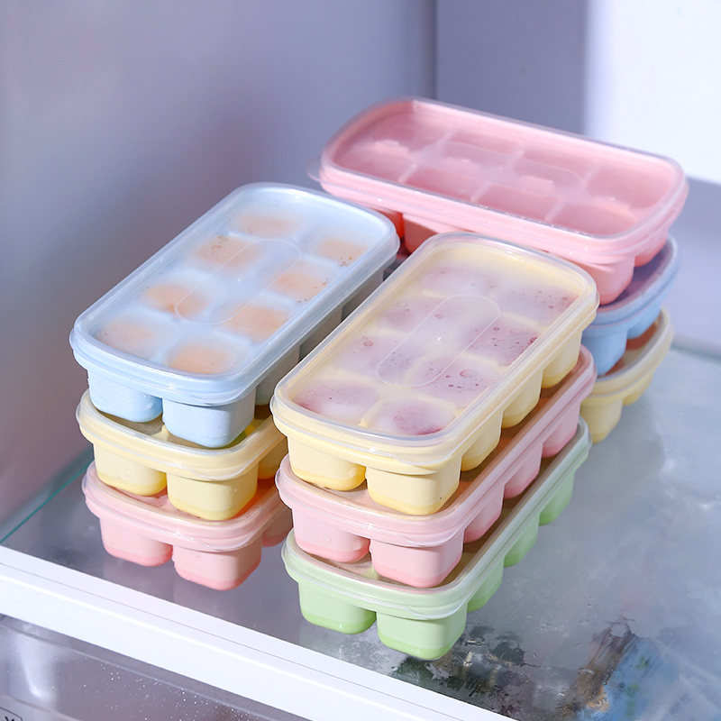Ice tray ice cube mold silicone soft bottom frozen ice cube ice maker homemade supplementary food frozen grid with cover ice cream ice box