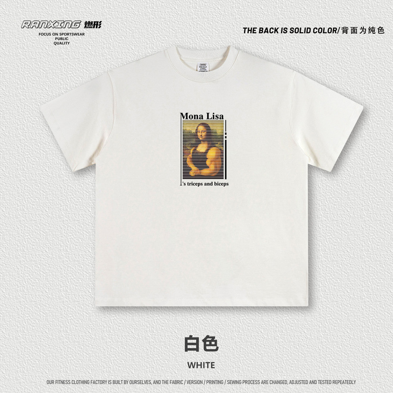 Original Mona Lisa Muscle Edition Creative Fitness Short Sleeve Heavyweight Summer Loose T-Shirt Combed Cotton Trendy Brand